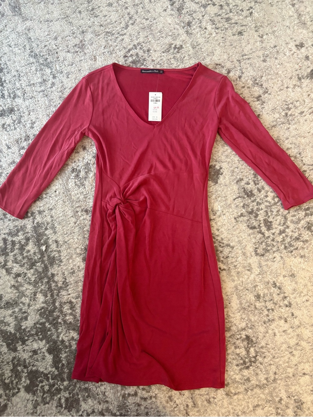 Abercrombie & Fitch Burgundy Twist-Front V-Neck Long Sleeve Dress